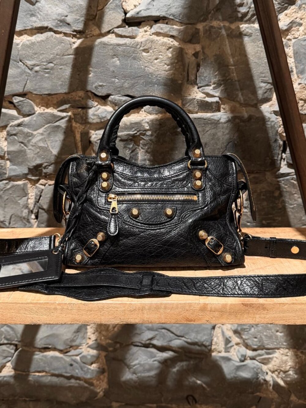 Balenciaga Black Arena Giant GHW Mini City Bag